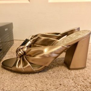 DV Hylde Gold Block Heel Knot Sandals